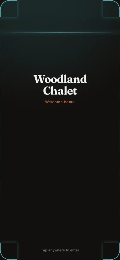 Arrival overlay welcoming guests to Woodland Chalet