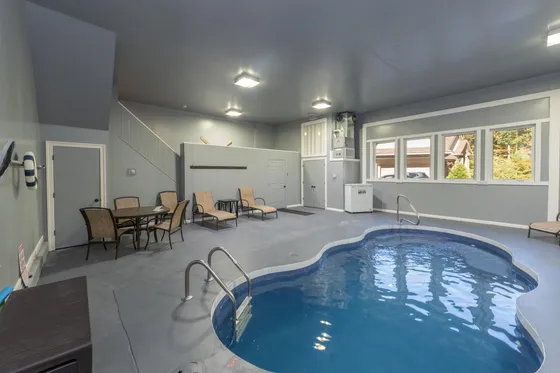 Indoor pool in the Woodland Chalet pool house